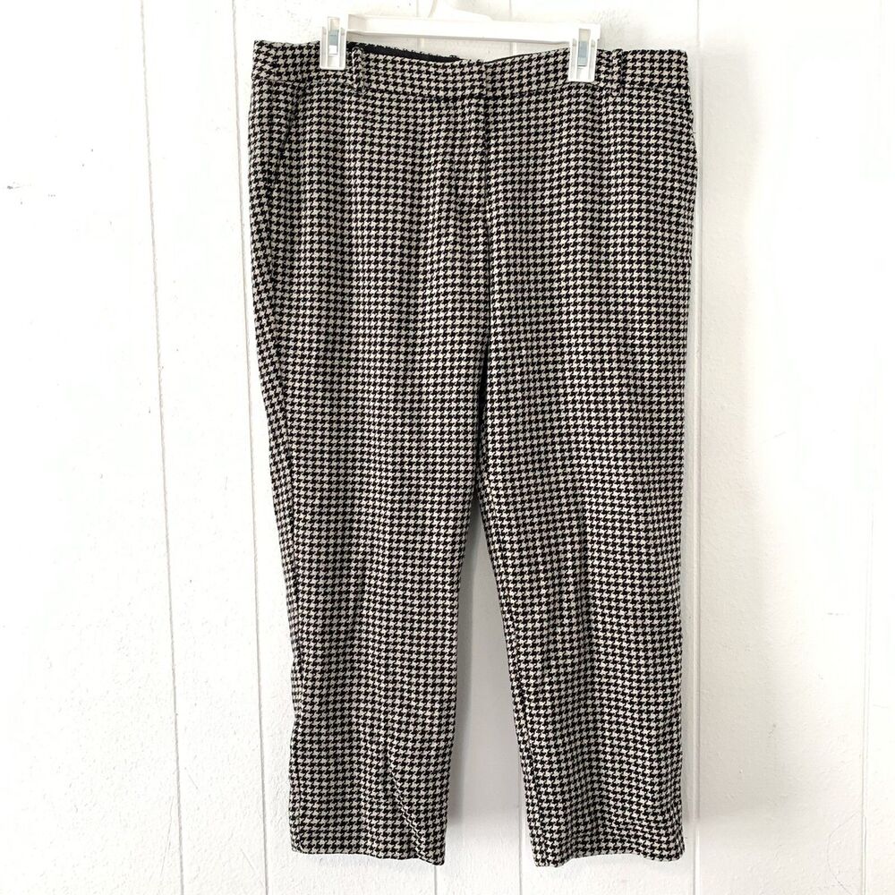 J Crew Womens 14 Pants City Skimmer Houndstooth Ankle Wool Crop Trouser Pocket